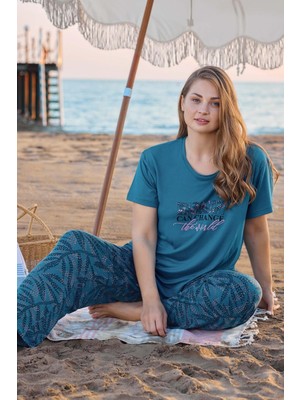 Aydoğan Kadın Inci Büyük Beden Kısa Kol Petrol Pijama Takım 0260