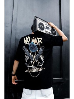 Punix Punıx Büyük Beden No War Sırt Baskılı %100 Pamuk Yazlık Erkek Battal T-Shırt