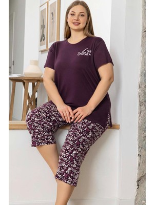 Aydoğan Kadın Inci Büyük Beden Mürdüm Kapri Pijama Takım 0072