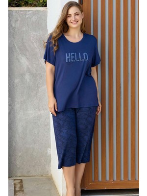 Aydoğan Kadın Inci Büyük Beden Koyu Mavi Kapri Pijama Takım 0274