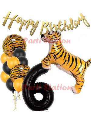 Parti Station Safari Konsept Kaplan 6 Yaş Balon Seti Kaplan Parti Konsept Doğum Günü Balon Set Jungle Kaplan Balon