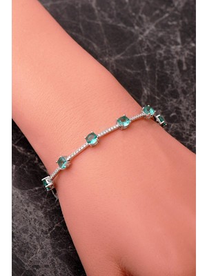 Sümer Telkari 2 Farklı Renk Seçenekli Taşlı Su Yolu Rodyumlu 925 Ayar Gümüş Bileklik 4913