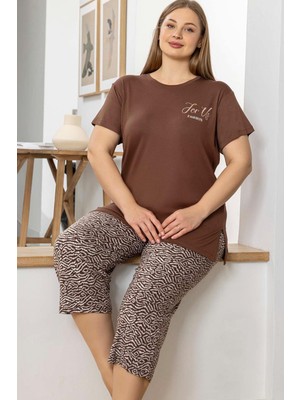 Aydoğan Kadın Inci Büyük Beden Kahve Kapri Pijama Takım 0070