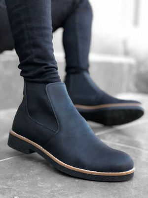 Belirtilmemiş Erkek Chelsea Bağcıksız Lastikli Cilt Siyah Yarımbilek Bot BA0058