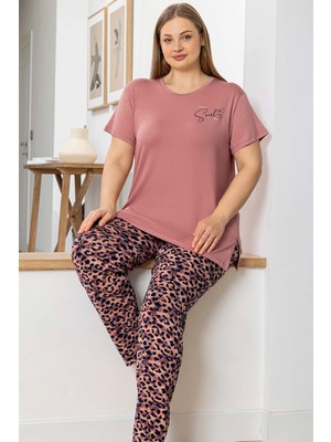 Aydoğan Kadın Inci Büyük Beden Kısa Kol Somon Pijama Takım 0054