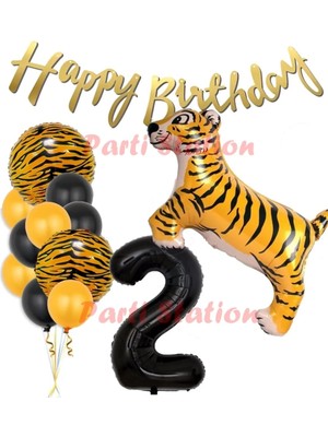 Parti Station Safari Konsept Kaplan 2 Yaş Balon Seti Kaplan Parti Konsept Doğum Günü Balon Set Jungle Kaplan Balon