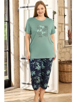 Aydoğan Kadın Inci Büyük Beden Mint Kapri Pijama Takım 0387