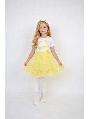 Dıgıl Kids Kız Çocuk Çiçek Desenli T-Shirt Etek Takım