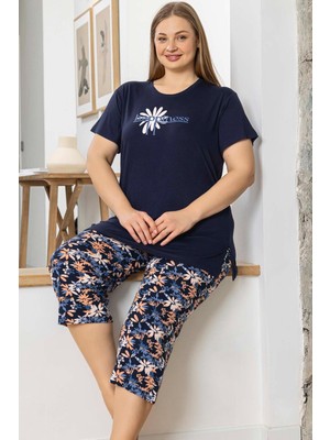 Aydoğan Kadın Inci Büyük Beden Lacivert Kapri Pijama Takım 0075