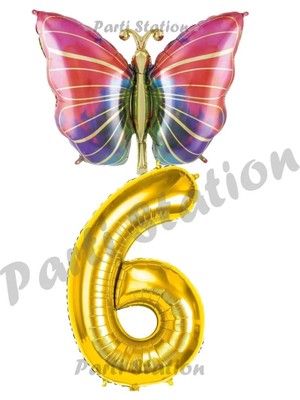 Parti Station Gökkuşağı Kelebek Konsept 6 Yaş Doğum Günü Balon Set Butterfly Bahar Tema Doğum Günü Balon