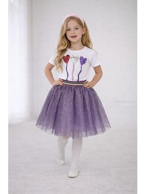 Dıgıl Kids Kız Çocuk Kalp Desenli T-Shirt Etek Takım