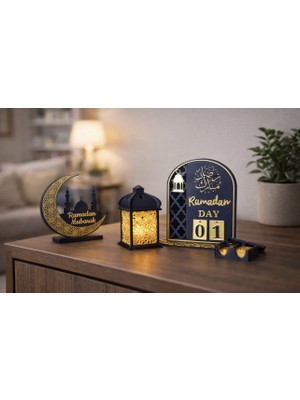 Home Ramazan Takvimi, Ramazan Feneri ve Ay Üçlü Set ( LED Mum Hediye)