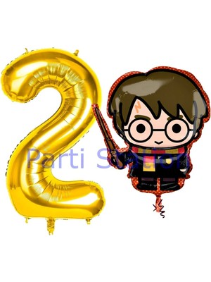 Parti Station Harry Potter 2 Yaş Altın Renk Rakam Balon Set Harry Potter Hogwarts Konsept Doğum Günü Balon Set