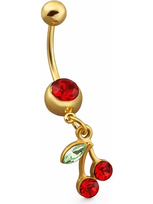 Stainless Stell Altın Renkli Kiraz Göbek Piercingi