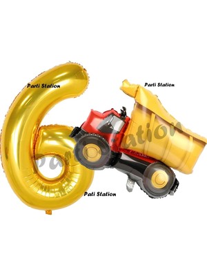 Parti Station Inşaat Konsept 6 Yaş Doğum Günü Balon Set Kamyon Balon ve Gold Rakam Balon Doğum Günü Set