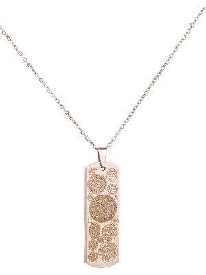 Dikdörtgen Gümüş Kaplama Dualı Çelik Kolye Çelik Zincirli Kararmaz Paslanmaz Silinmez