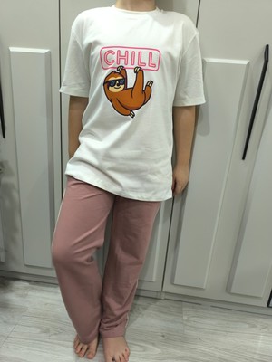 Pidal Giyim Sakinlik Temalı Pamuklu Yumuşak Dokulu Kısa Kollu Kız Çocuk Eşofman Takımı