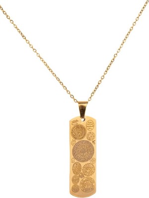 Altın Renk Dikdörtgen Altın Kaplama Dualı Çelik Kolye Çelik Zincirli Kararmaz Paslanmaz Silinmez