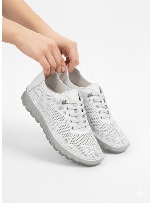 Tamdabu Ayakkabı Hakiki Deri Lazer Kesimli Şeffaf Taban Ortopedik Kadın Ayakkabı