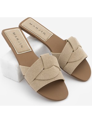 Marjin Kadın Bantlı Günlük Terlik Siyso Bej Süet