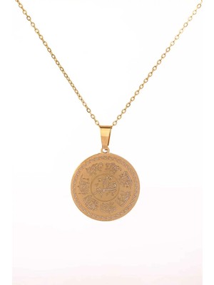 Altın Renk Ashab-I Kehf Kıtmır Çelik Kolye Paslanmaz Zincir Kararmaz