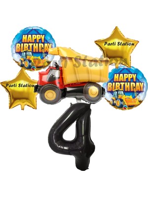 Parti Station Inşaat Konsept 4 Yaş Doğum Günü Balon Set Kamyon Balon Doğum Günü Parti Set