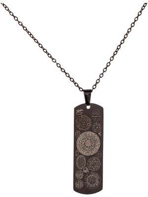Siyah Dikdörtgen Titanyum Kaplama Dualı Çelik Kolye Çelik Zincirli Kararmaz Paslanmaz