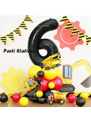 Parti Station Inşaat Tema 6 Yaş Doğum Günü Balon Karşılama Seti Dozer Kamyon Mikser Konsept Parti Balon Seti