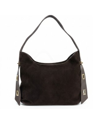 Velora Kahve - Kenarları Kemer Detaylı Süet Çanta