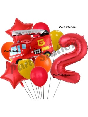 Parti Station Itfaiye 2 Yaş Balon Set Fireman Folyo Balon Set Itfaiye Konsept Doğum Günü Set