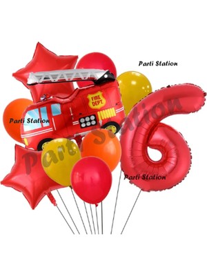 Parti Station Itfaiye 6 Yaş Balon Set Fireman Folyo Balon Set Itfaiye Konsept Doğum Günü Set