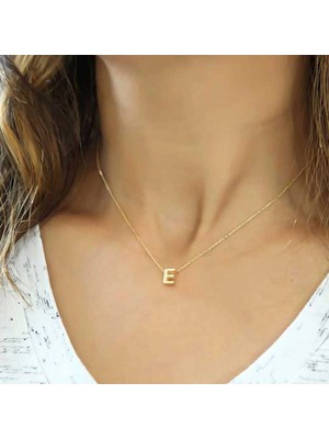 Supertrend Gümüş Gold 3 Boyutlu E Harf Bayan Kolye