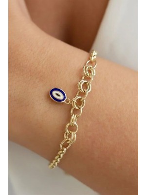 By Milo Jewellery 14 Ayar Altın Çift Taraflı Nazar Boncuklu Bileklik