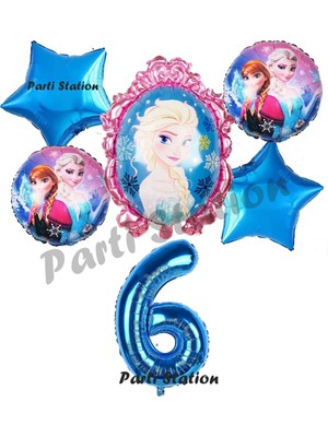 Parti Station Frozen Balon 6 Yaş Doğum Günü Set Frozen Elsa Karlar Ülkesi Konsept Balon ve Rakam Balon