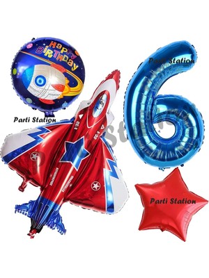 Parti Station Uzay Konsept Roket Balon 6 Yaş Doğum Günü Set Galaksi Uzay Mekiği Balon Konsept Doğum Günü Set