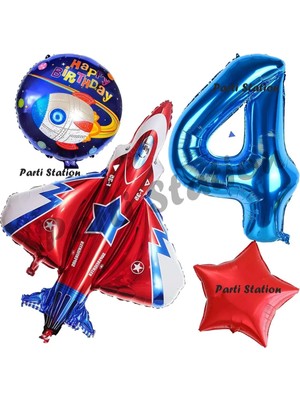 Parti Station Uzay Konsept Roket Balon 4 Yaş Doğum Günü Set Galaksi Uzay Mekiği Balon Konsept Doğum Günü Set