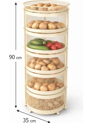 Doremcy 5 Katlı Yana Açılır Sebzelik Meyvelik Patates Soğan Sepeti 90X35 cm Çok Amaçlı Mutfak Depolama Rafı