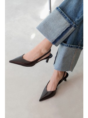 Straswans Levina  Kadın Kırışık Deri Topuklu Ayakkabı Kahve