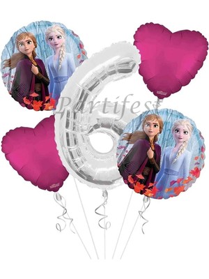 Parti Station Frozen 6 Yaş Balon Set Elsa Balon Folyo Balon Set Konsept Karlar Ülkesi Doğum Günü Set Yaş Balon