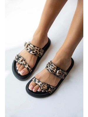 Straswans Sunday  Kadın  Toka  Detay  Günlük  Konfor Terlik Leopar