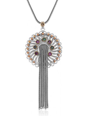 Supertrend Gümüş Telkari Yakut Zümrüt Renkli Taşlı Kadın Kolye