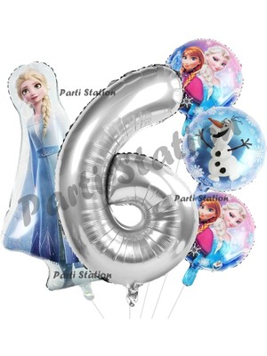 Parti Station Frozen Balon 1 Yaş Doğum Günü Set Frozen Elsa Karlar Ülkesi Konsept Balon ve Gümüş Rakam Balon