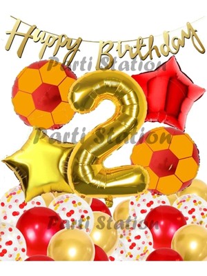 Parti Station Sarı Kırmızı Balon Set Sarı Kırmızı 2 Yaş Balon Set Futbol Balon Set Doğum Günü Balon Set