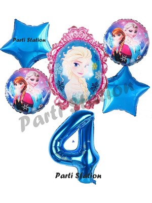 Parti Station Frozen Balon 4 Yaş Doğum Günü Set Frozen Elsa Karlar Ülkesi Konsept Balon ve Rakam Balon