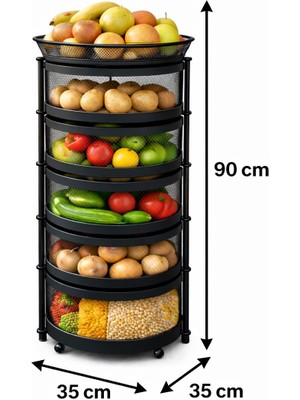 Doremcy 5 Katlı Yana Açılır Sebzelik Meyvelik Patates Soğan Sepeti 90X35 cm Çok Amaçlı Mutfak Depolama Rafı