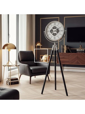 İki Yedi Konsept Theon Tripod Ayaklı Dekoratif Büyük Boy Saat 170 cm Vintage Salon Ofis Zemin Saati Modern Tasarım