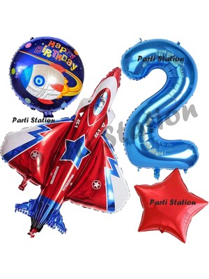 Parti Station Uzay Konsept Roket Balon 2 Yaş Doğum Günü Set Galaksi Uzay Mekiği Balon Konsept Doğum Günü Set