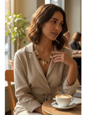 Alya's Aksesuar Altın Rengi Yüksek Kalite Paslanmaz Çelik Denizyıldızlı KOLYE-18K Altın Kaplama