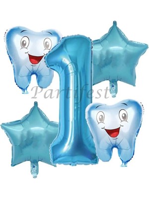 Parti Station Diş Buğdayı Balon Set Ilk Dşim Folyo Balon Set Konsept Doğum Günü Set Yaş Balon