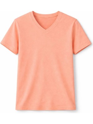 Glam Love Genç Kız Çocuk V Yaka Tişört Yazlık Model Günlük Basic Body - Toz Pembe